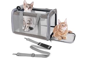 TIYOLAT Pet Carrier for Large Cats of 20 Lbs,Collapsible Carrier Bag for Big Cat or 2 Kittens,Soft Sided Puppy Carrier with Sturdy Travel Transport Strap, Adequate Ventilation, 4 Mesh Windows (Grey)