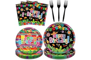 Kepeel 96 Pcs Mexican Birthday Party Plates, Fiesta Party Decorations Supplies Cinco De Mayo Carnival Birthday Disposable Paper Plates Napkins Colorful Stripe Serape Baby Shower Tableware, Serves 24