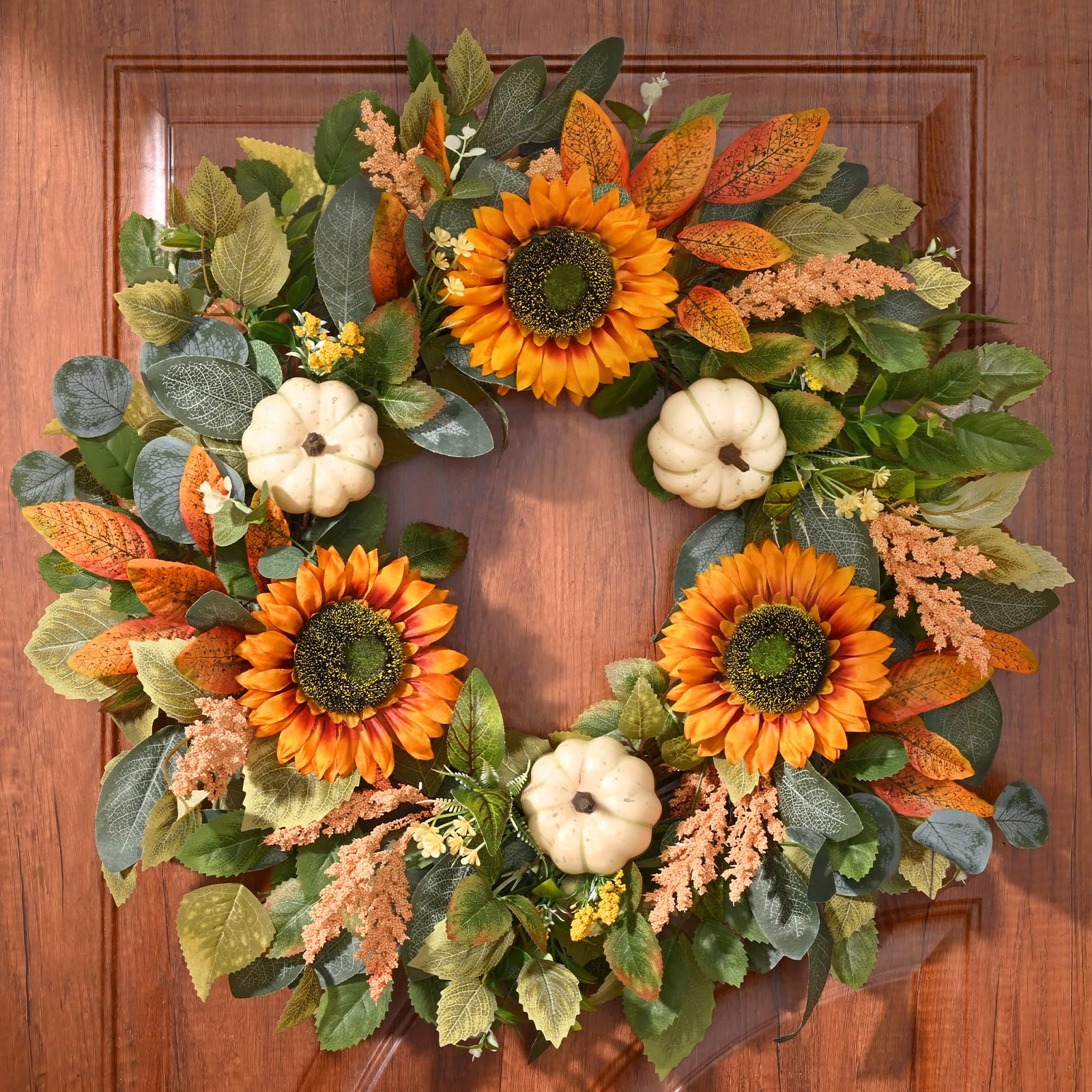 Photo 1 of Waipfaru Fall Wreaths for Front Door,22in Sunflower Fall Door Wreath with Pumkin?Fall Wreaths for Thanksgiving Harvest, Autumn Wreath for Porch Indoor Outdoor Decor