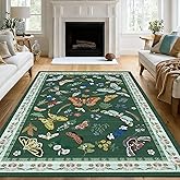 Zzxmantugs Insect Floral Print 5x7 Area Rug Green, Washable Boho Carpet for Living Room Bedroom, Soft Low Pile Non Slip Rug, Stain Resistant Throw Carpet for Nursery, Dining Room, Kids Room Home Decor