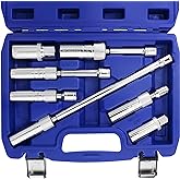 WORKPRO 7 PCS Magnetic Swivel Spark Plug Socket Set, Thin Wall, 3/8" Drive | Chrome Alloy steel, 9/16-inch, 5/8-inch, 13/16-inch, 14MM Thin Wall Sockets with 4/ 6/ 11-inch Extensions, Magnetic Core