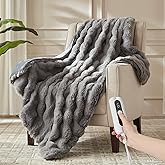 ACCU-WARMTH Heated Throw Blanket - Plush Thick Bubble Faux Fur Heated Blanket, Fast Heating Electric Blanket 6 Heating Levels & 4 Hours Auto-Off, Machine Washable, 50"x60", London Grey