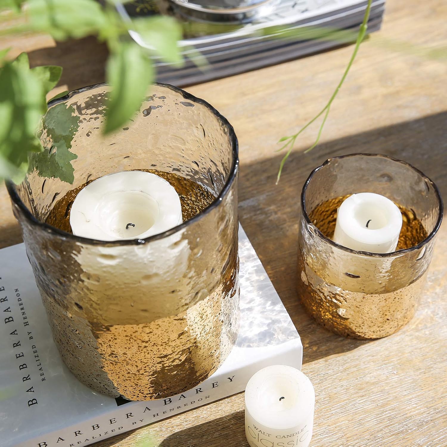 cyl home Hurricane Candleholders Hammered Clear Glass with Sparkler Golden Decor Dining Table Centerpieces Vases Gifts for Wedding Housewarming Christmas Party，6.9'' Height.: Home & Kitchen