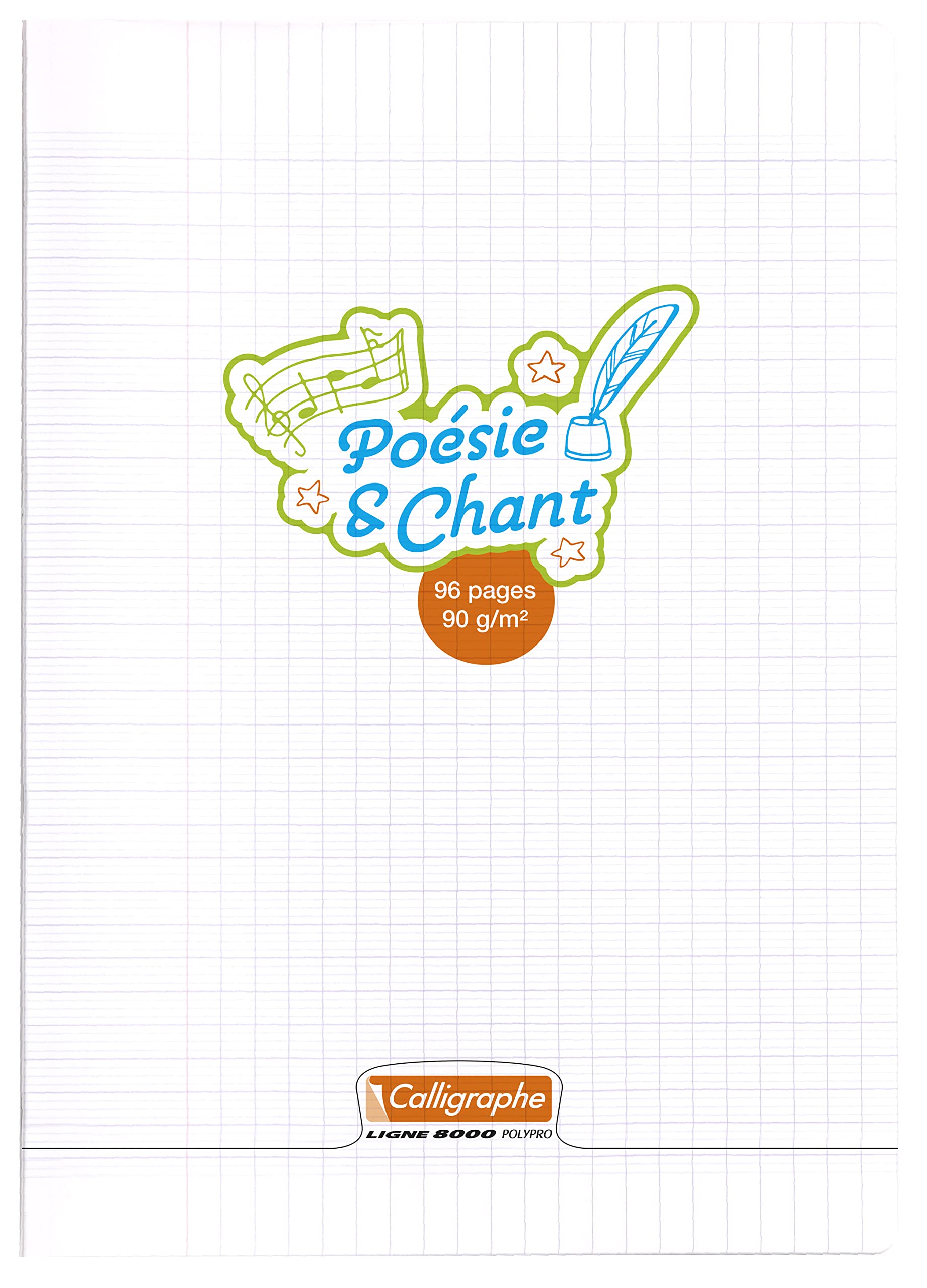 Calligrapher 18222C Notebook of Poetry and Songs (Clairefontaine) - A4 21x29,7cm - 96 Large Square + Plain Pages - White Paper 90g - Transparent Polypro Cover