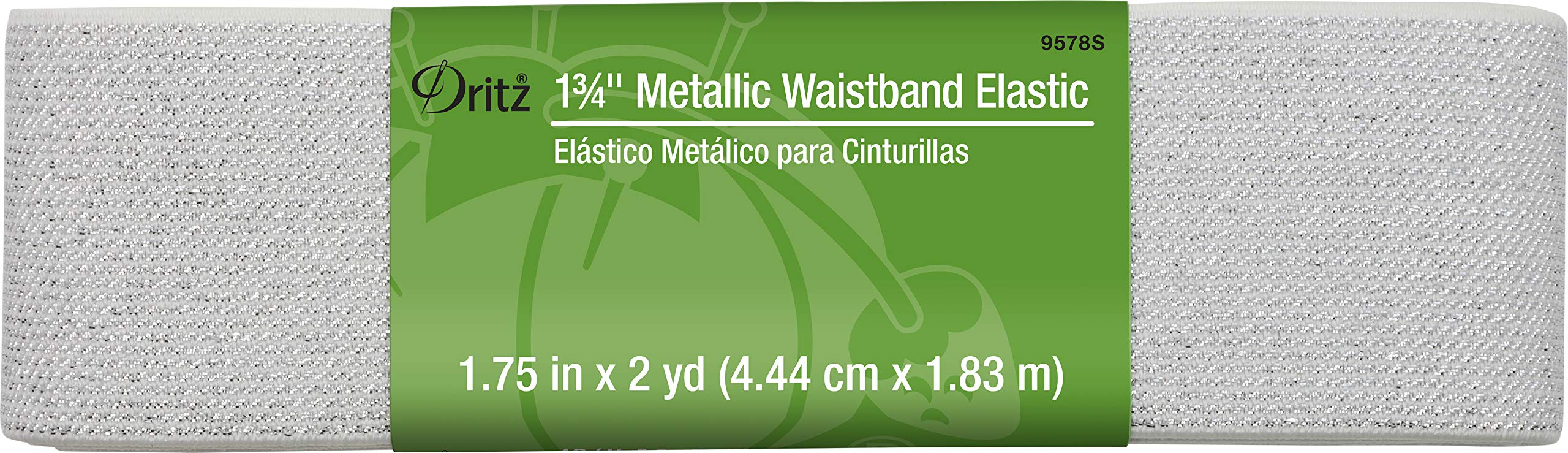 Dritz Metallic Waistb and Elastic, 1-3/4 X 2 yd, White with Silver