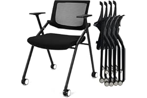BROBRIYO 2 Pack Stackable Conference Room Chairs with Wheels and Paddle, Ergonomic Mesh Back and Arms for Meeting, Conference, Reception, Training Room & Home Office Desk Folding Chairs