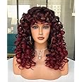 Amazon.com : Annivia Curly Wig with Bangs for Black Women Kinky Long curly Shag Synthetic Hair