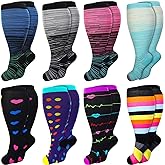 Croknit 8 Pairs Plus Size Compression Socks for Women Men 20-30 Mmhg Wide Calf Extra Large Knee Support Socks for Nurse Running Circulation