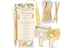 Xendelow Winnie Baby Shower Favors Set, Includes 30 Baby Shower Ballpoint Pens 30 Winnie Thank You Bookmarks 30 Organza Bags for The Pooh Gender Reveal Gifts Guest Prizes, Winnie Gifts for Guests