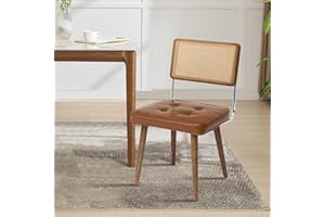 Dining Chairs, Natural Rattan Dining Chair, Velvet Upholstered Kitchen Chair with Tall Cane Backrest and Strong Wood Legs for