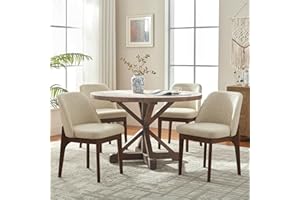 VKNOW Modern Dining Chairs Set of 4, Faux Leather Kitchen Chairs with Wood Legs, Upholstered Side Chair for Kitchen Dining Room, Beige
