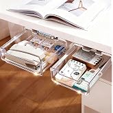TooCust 2 Pack Under Desk Storage Drawers Slide Out-Drill-On or Self-Adhesive,Large&amp;Medium Drawer Under Desk Organizer Under Table Drawer for Home Office School Organization and Storage