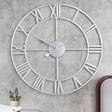 HAITANG Vintage Silver Wall Clock 40cm Roman Numerals Quiet Battery Operated view 8