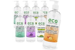 Eco Hand Sanitizer Liquid, Scented Sanitizer Pack of 8 x 500 ml, Assorted Scents (Unscented, Lavender, Eucalyptus, Citrus), 8