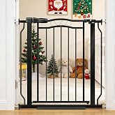 Mornyray 29.53-33.85 Inch Wide Baby Gate Pressure Mounted for Doorways | No Drill Auto Close Dog Gate for Kitchens/Large Openings, Walk Thru Safety Child Gate for Kids/Pets with Dual Lock, Black