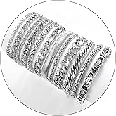 Masedy 12PCS Stainless Steel Cuban Link Chain Bracelets for Men Women Gold Figaro Rope Chain Men's Curb Chain Bracelets Set Box Square Rolo Twisted Wrist Bracelets 7.5/8.3/9inch