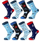 Berlune 8 Pairs Sailing Socks Gift for Men Boat Nautical Cotton Crew Socks Cruise Navy for Xmas Birthday Party Favors
