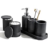 Bathroom Accessories Set, 6-Piece Bathroom Accessory Set, Toothbrush Holders Set, Soap Dispenser, Vanity Tray, Tumbler, Cotton Swab Jars, Bathroom Organizer for Modern Bathrooms(Black)