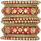 Aheli Ethnic Handmade Silk Thread Faux Stone Studded Bangle Set Bracelet Chudha Indian Wedding Festive Wear Fashion Jewelry Gift for Women Blue