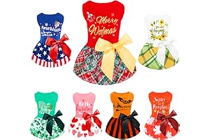Liengoron 7Pieces Dog Dresses for Halloween Party Holiday Theme Dog Dress Christmas Puppy Costume Dress Thanksgiving Dog Dresses for Halloween Christmas New Year Halloween Birthday Party