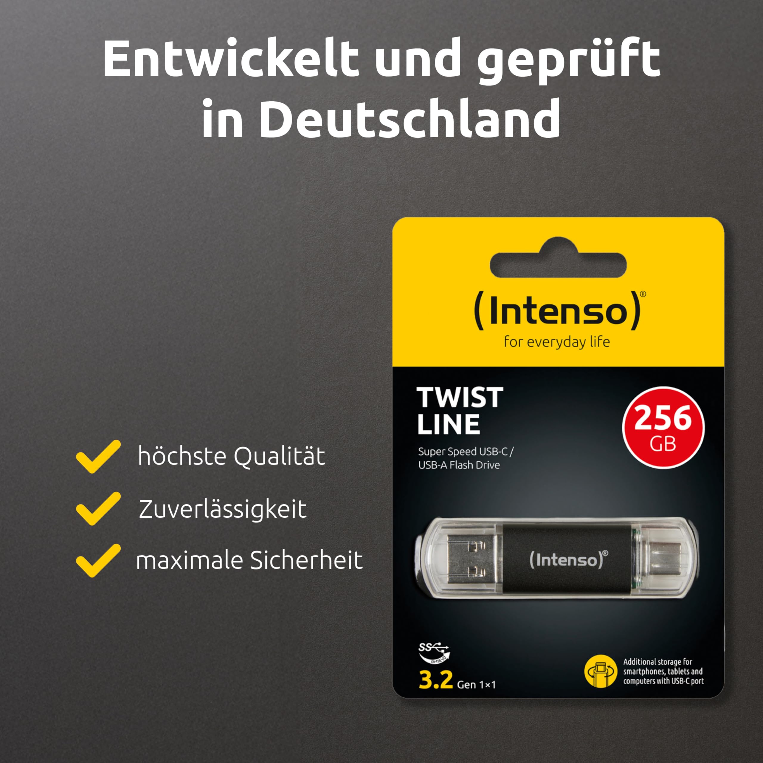 Intenso Twist Line 256 GB, Dual USB-Stick 3.2 Gen 1x1, USB-C und USB-A, 70MB/s, Anthrazit 9