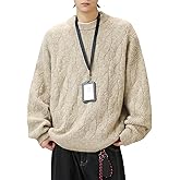 POHADON Vintage Grandpa Cable Knit Sweater Fall Winter Oversized Retro Chunky Pullover Y2k Fashion Streetwear Grunge Clothes