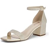 IDIFU IN2 Chunky Heels Block Low Short Square Open Toe Heel Sandals Ankle Strap Small Thick Ladies Dress Shoes for Women Wedding Work Prom Summer Comfortable Cute Trendy Heels