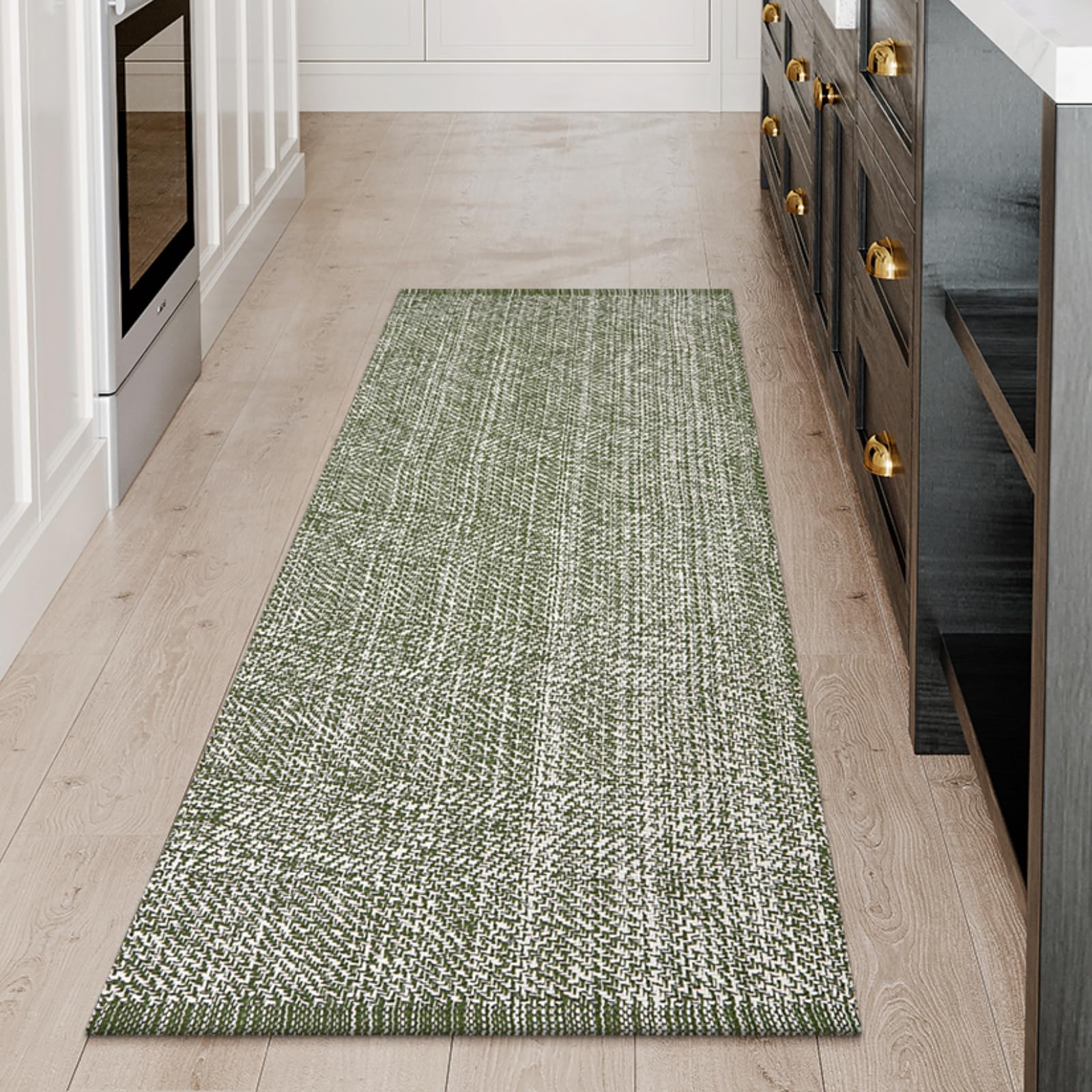 Photo 1 of LEEVAN Washable Runner Rug 2'x5', Green Hallway Runner Rug, Hand-Woven Reversible Entryway Rug, Cotton Modern Bedroom Rug, Farmhouse Bathroom Rug, Soft Laundry Room Rug, Long Carpet Sink Foyer