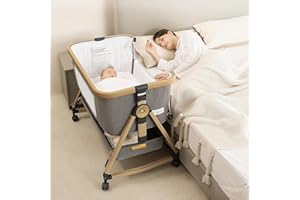 Maydolly 3-in-1 Baby Bassinet Bedside Crib, 6-Height Adjustable Bedside Sleeper with Airflow Mesh, Storage Basket & Lockable 