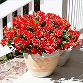 Artificial Christmas Flowers for Spring Outdoor Outside Decor, Fake Silk Red Camellia Flower UV Resistant Realistic Plants for Planter Front Door Porch Patio Table Indoor Holiday, 3 Large Bundles