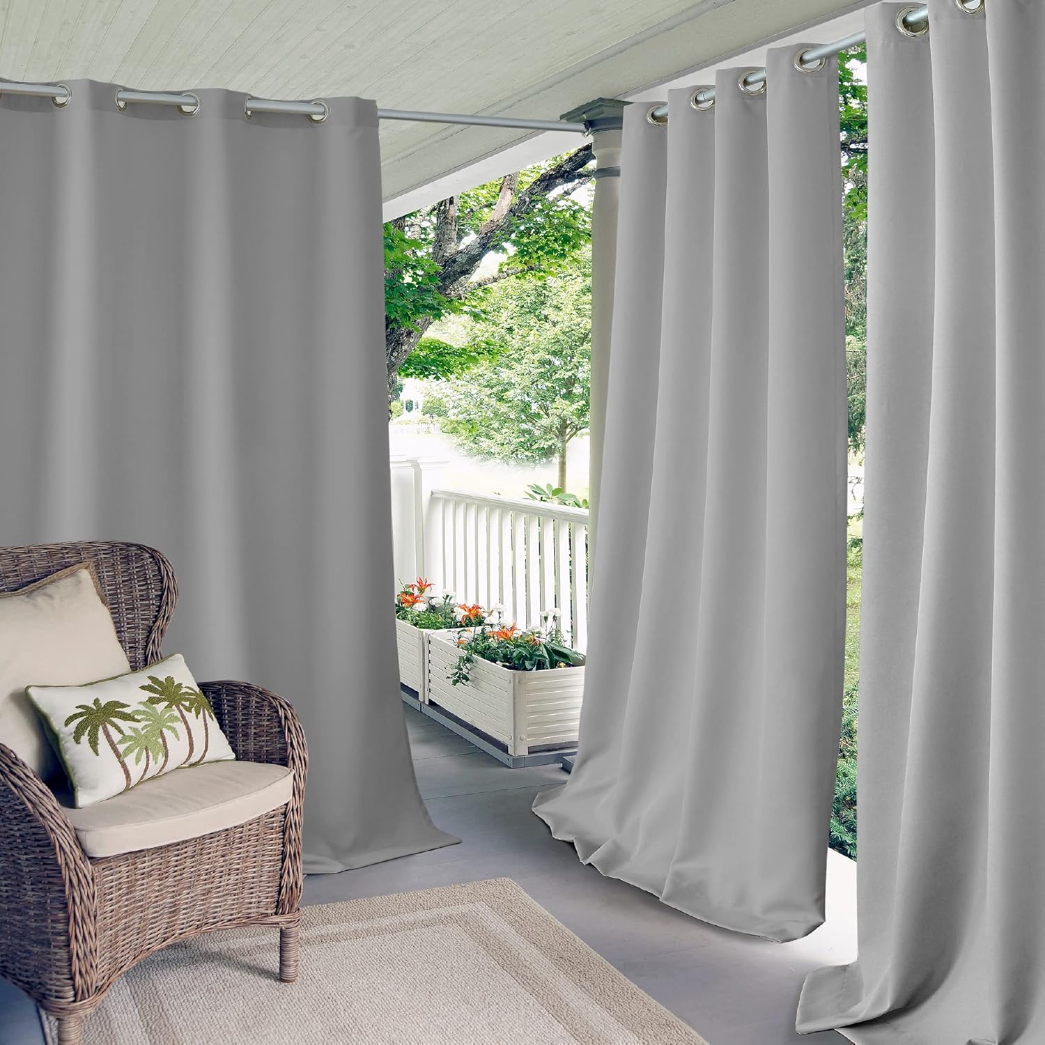 Outdoor Curtains - Elrene Home Fashions Connor Solid Indoor/Outdoor Curtain, Single Panel, 52 inches X 108 inches, Gray