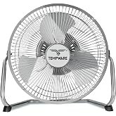TEMPWARE 9 Inch Metal Floor Fan with 3-Speed and Upgraded Airflow, Silver | Portable Cradle Floor Fan, 180&deg; Adjustable Tilt, Perfect for Workshop, Home, Office