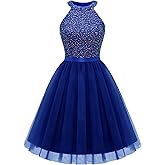 Dressystar Women's Sequin Short Prom Dress Sparkly Halter Tulle Cocktail Party Homecoming Dresses