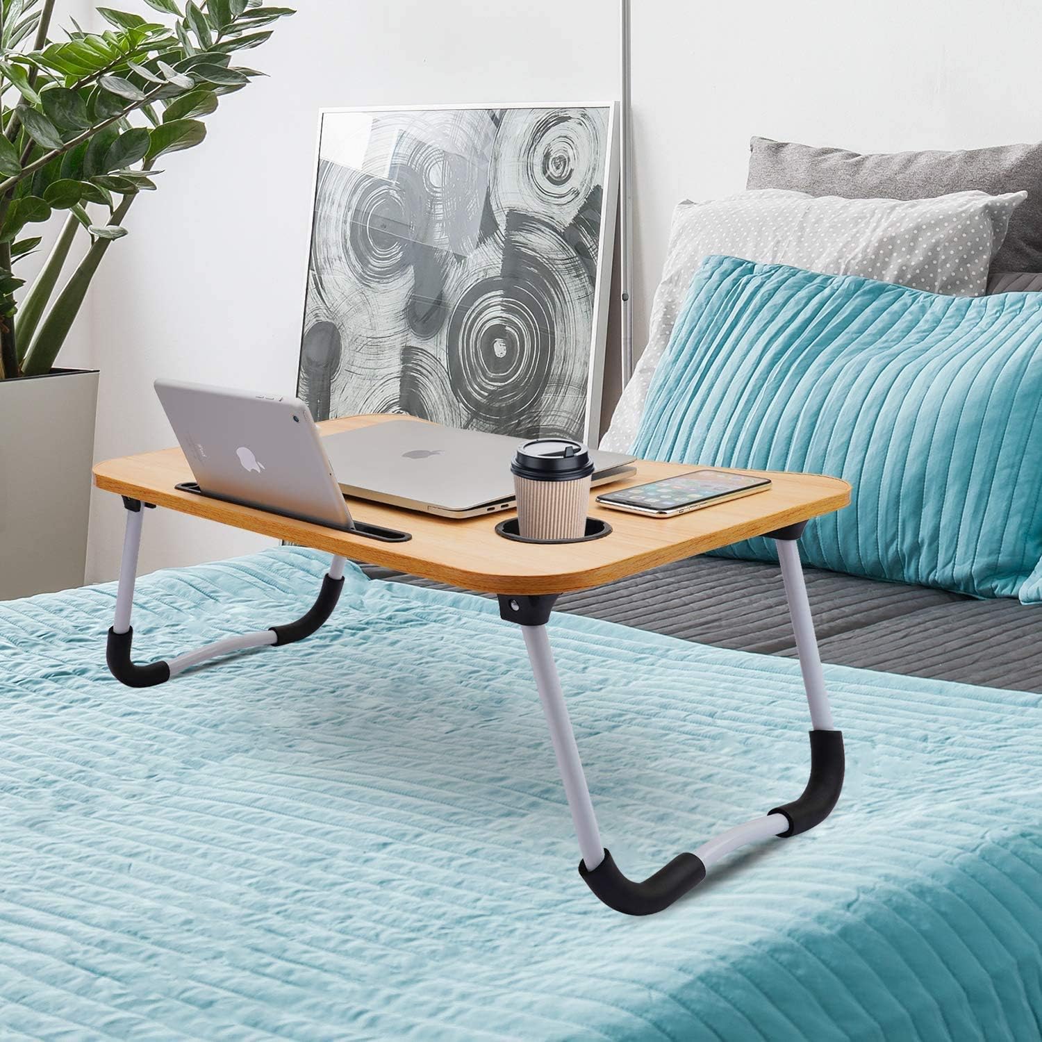 Foldable Laptop Bed Table Lap Desk Stand, Serving Tray Dining Table with Slot, Notebook Stand Holder, Bed Tray Laptop Desk for Eating Breakfast, Working, Watching Movie on Bed/Couch/Sofa/Floor : Office Products