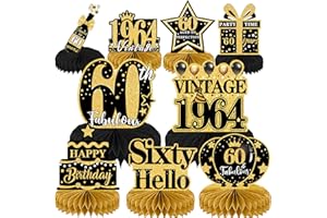Elomy 60th Birthday Party Decorations - 9PCS Glittery 60th Birthday Party Decorations for Men Black Gold Honeycomb Centerpieces Birthday Table Decoration Women 1964 Hello Sixty Birthday Party Decor