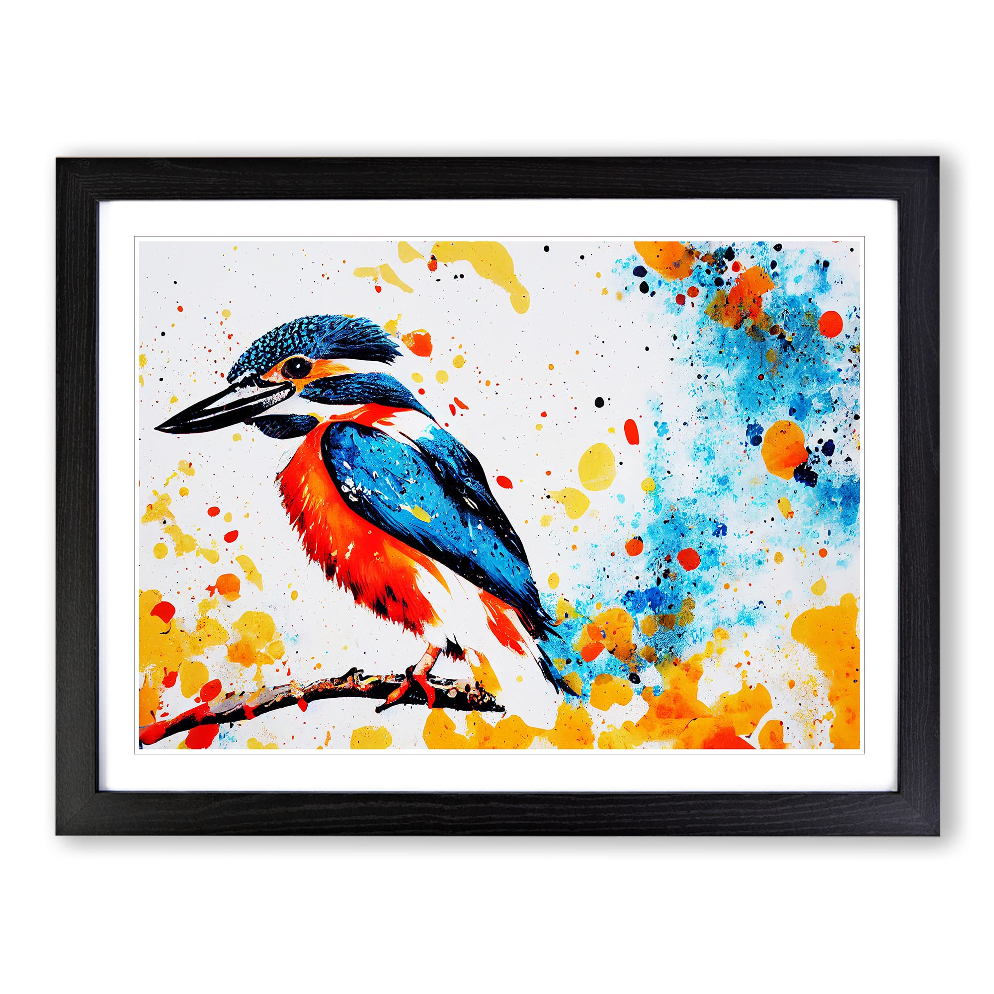 Kingfisher Bird Splash Vol.2 Abstract WHT Framed Print | A4 Black Framed Wall Art | Ready to Hang | Abstract Fantasy Picture | Living Room Bedroom Lounge Office