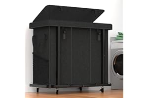 KUNLABORI 60 Gal(230L) High Grade Large Laundry Basket with Wheels, Rolling Laundry Hamper, Laundry Cart with Metal Frame and Removable Bag Design, Suitable for Laundry Room, Bedroom (Black, 3 Section 230L)