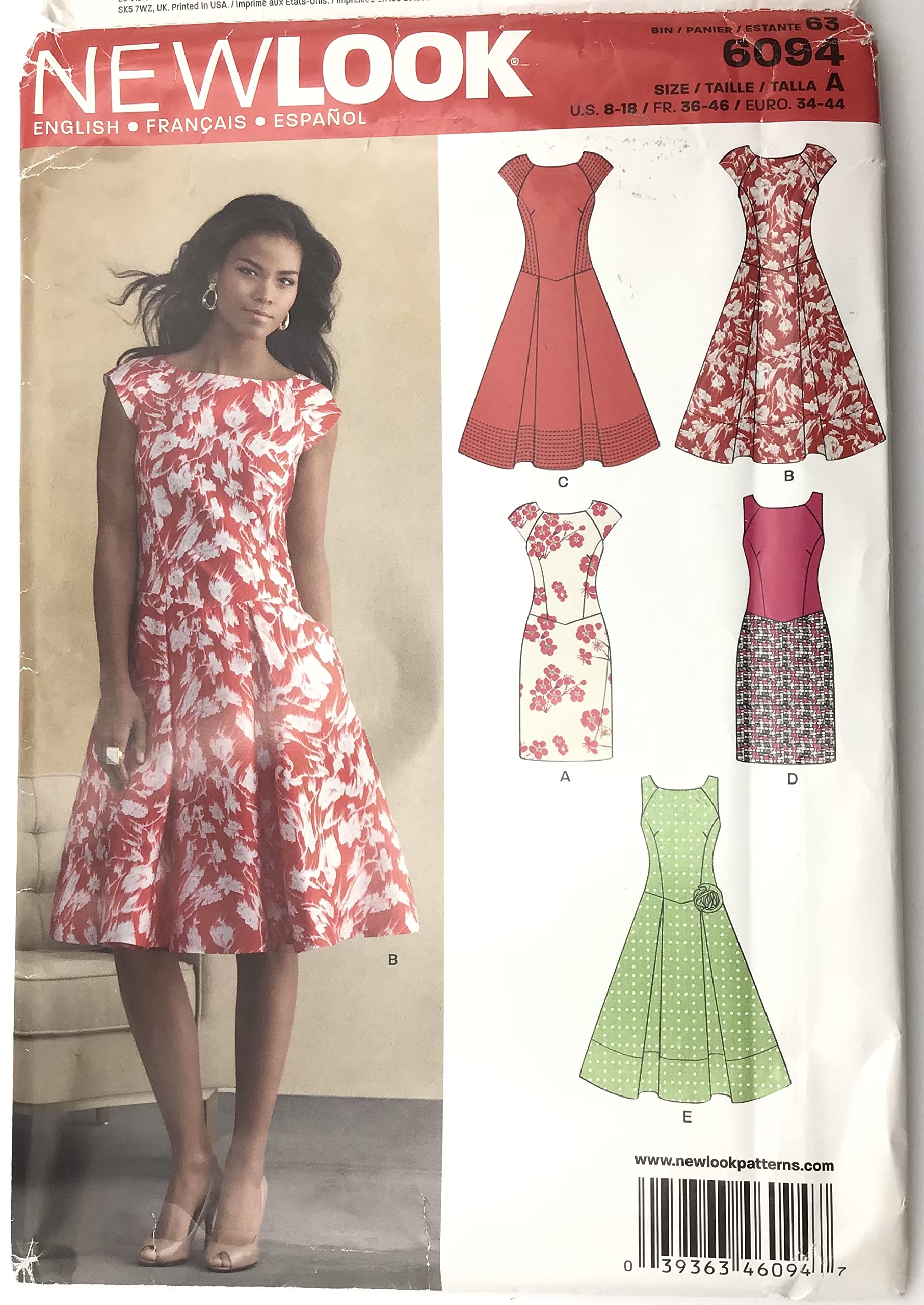 Simplicity New Look Sewing Pattern 6094: Misses' Dresses, Size A(8-10-12-14-16-18), Paper, Multicoloured