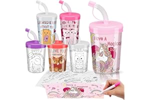 Nitial 12 Pcs Valentine Color Your Own Cups for Kids DIY Valentine Plastic Cups 8 oz DIY Color Cup with Lids and Straws for Boys Girls Valentine's Day Party Favors Classroom Exchange Gifts