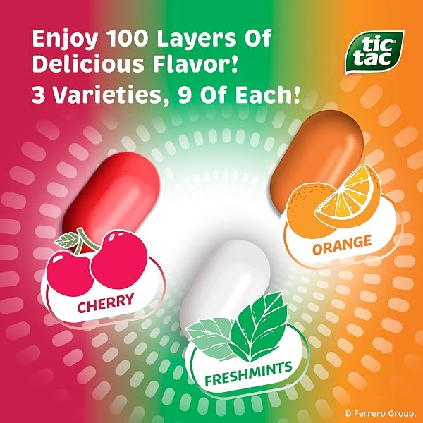 TIC TAC VARIETY PACK MEGA BOX, BULK 27 PACKS, CHERRY, FRESHMINTS, ORANGE, REFRESHING FRUITY MINTS, CLASSIC BOX, 17.14 OZ​