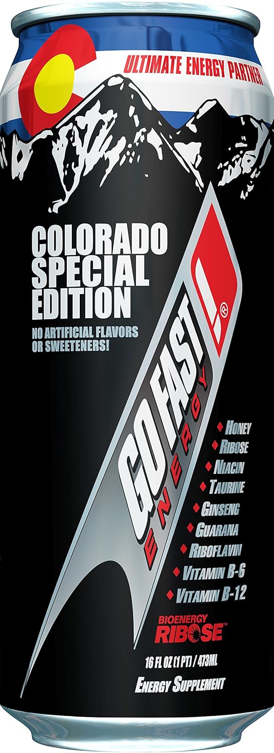 Go Fast! Colorado Special Edition 16 ounce (24/pack), Drives Sustainable Energy, Unique Herbal & Ribose Blend, No Preservatives, No High Fructose Corn Syrup, Low Sodium