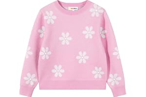 TRENDSTITCH Girls Floral Print Sweaters Long Sleeve Crewneck Knitted Cute Flower Pullover Sweater Jumper Tops