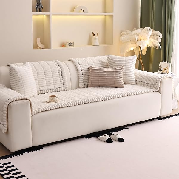 NESTLYMOLY COUCH COVER FOR SOFA, SECTIONAL COUCH COVER FOR DOGS, SOFA COVER WASHABLE, CUSHION COVER BLANKET PAD BED MAT FOR PETS, FLEECE FURNITURE PROTECTOR, WHITE, 23.6X23.6IN