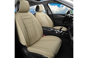Vankerful Car Seat Covers Front Pair,Universal Fit for Most Cars,SUV,Sedans and Pick-up Trucks,Automotive Faux Leather Vehicle Cushion Covers(Front Pair,Beige)