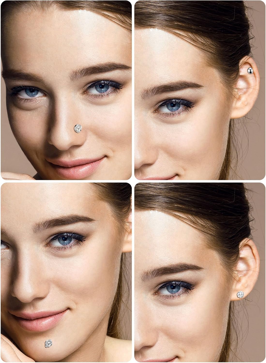 6 works Stainless Steel Nose Studs Tragus Bars Labret Bars Crystal Ball Body Piercing Jewelry, 6 Designs, 16 Gauge (Silver) - Image 3