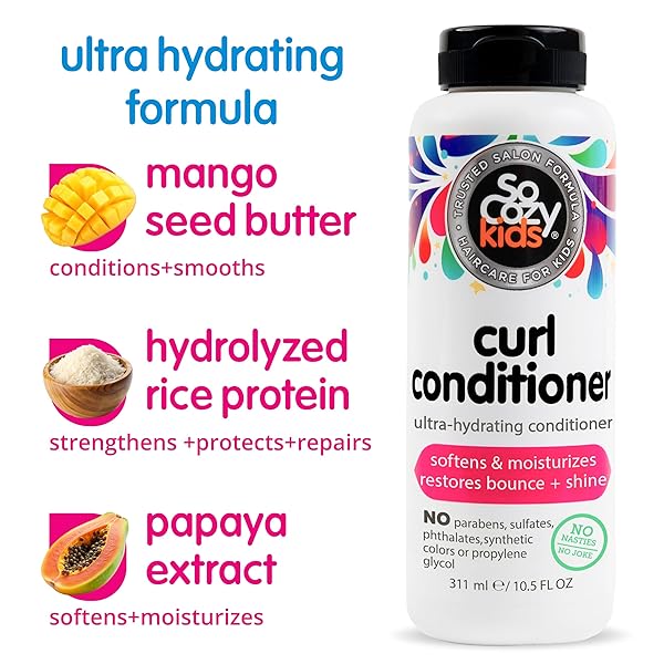 SOCOZY CURL CONDITIONER | FOR KIDS HAIR | SOFTENS, RESTORES BOUNCE AND SHINE | NO PARABENS, SULFATES, SYNTHETIC COLORS OR DYES, SWEET-CRÈME, 10.5 FL OZ