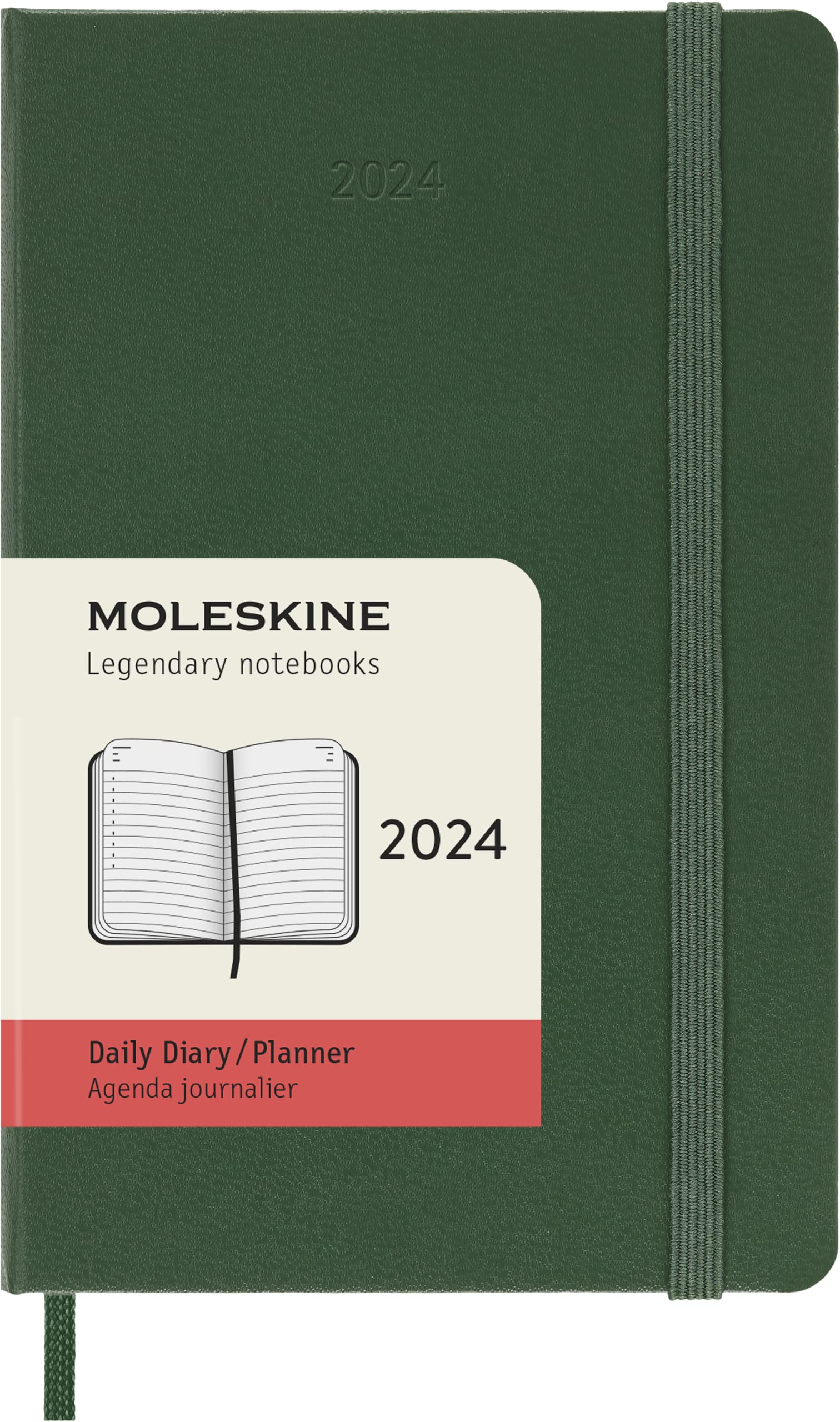 Moleskine Daily Agenda 12 Months 2024, Agenda 2024, Size Pocket 9x14, Hard Cover and Elastic Closure, Colour Myrtle Green โ image 1