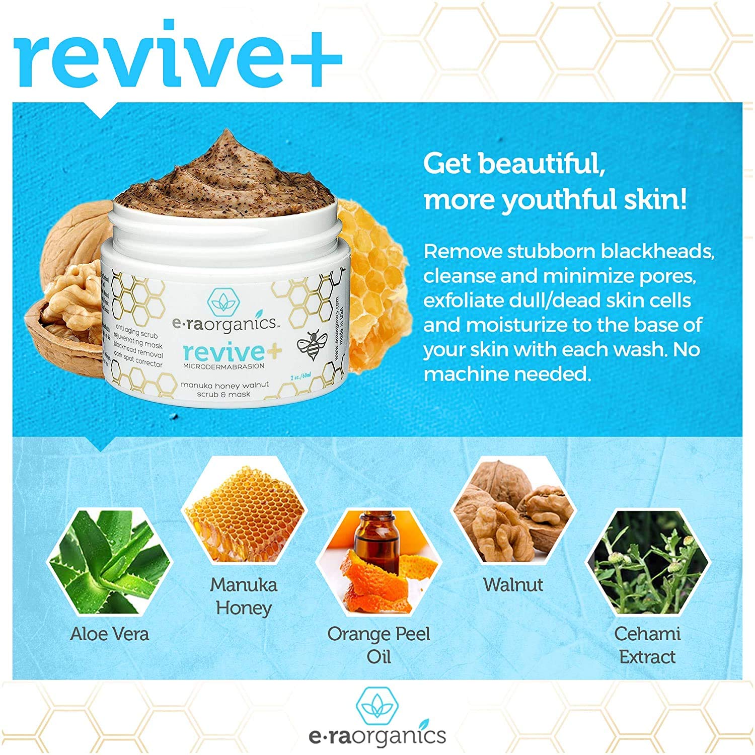 Microdermabrasion Facial Scrub & Face Exfoliator - Natural Exfoliating Face Mask with Manuka Honey & Walnut - Moisturizing Facial Exfoliant for Dull Dry Skin Care, Wrinkles, Acne & More Era-Organics: Beauty