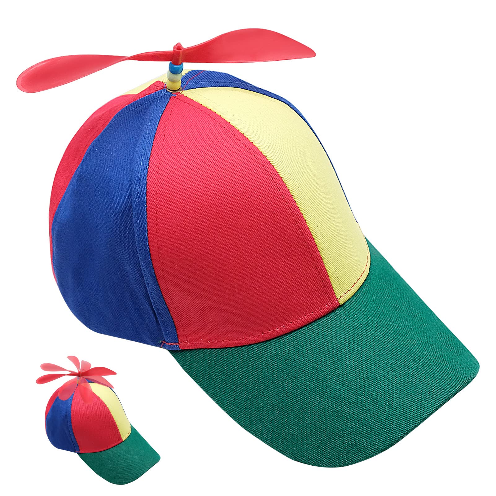 AMJKEJI Colourful Propeller Hat Cotton Baseball Cap Helicopter Propeller Cap Detachable Hat with Adjustable Size for Adults Kids Birthday Father's Day Halloween Christmas