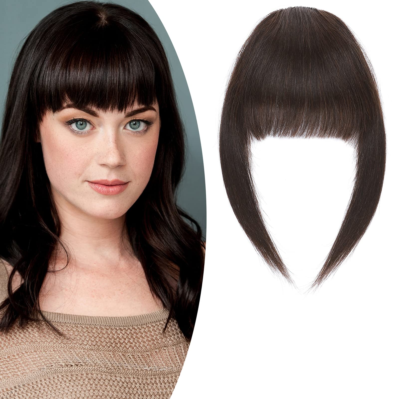 SEGO Clip in Bangs Human Hair Extensions French Style Thick Fringe [##2 Dark Brown] One Piece Real Remy Hairpieces for Women Straight Clip-on Fringe Invisible (14g)